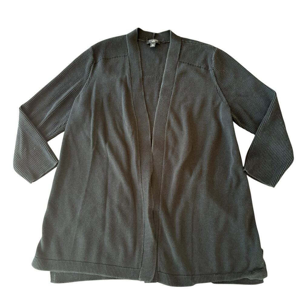 Talbots Women's Petite black sweater open cardigan, ribbed, long length, MP